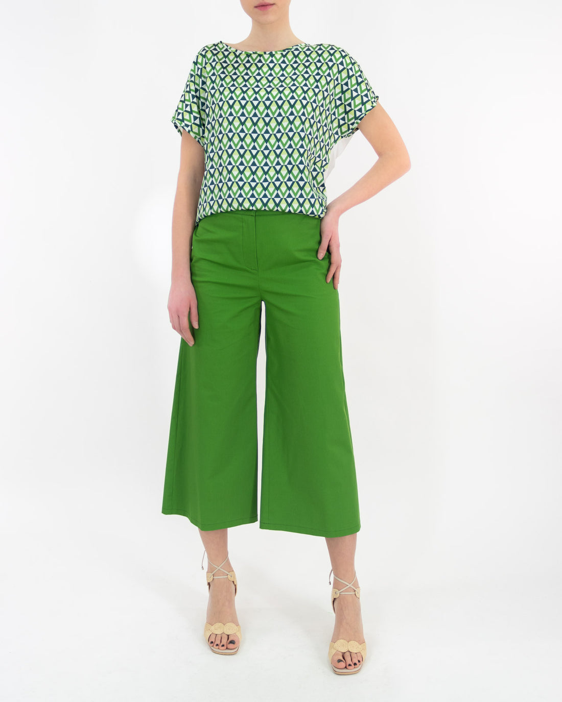 Pantalone verde cropped in cotone